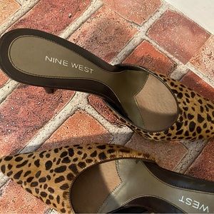 Nine West Cheetah Print Hair Mule w Brown Leather Heels 4 in  NEW! Womens Sz 6